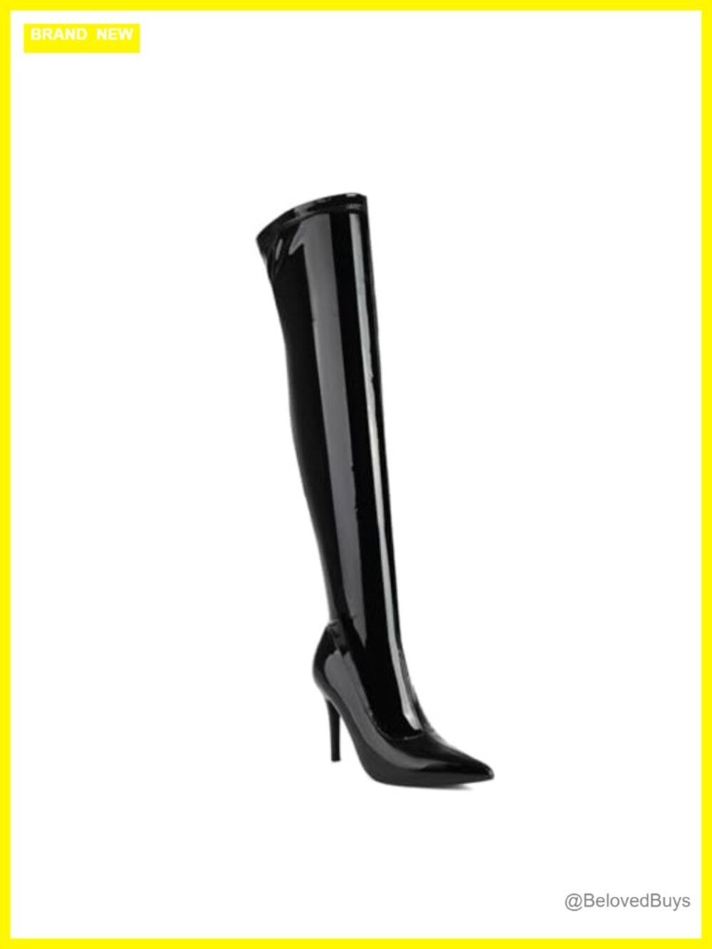 Thigh High Patent Leather Stiletto Boots Pointed Toe Over the Knee